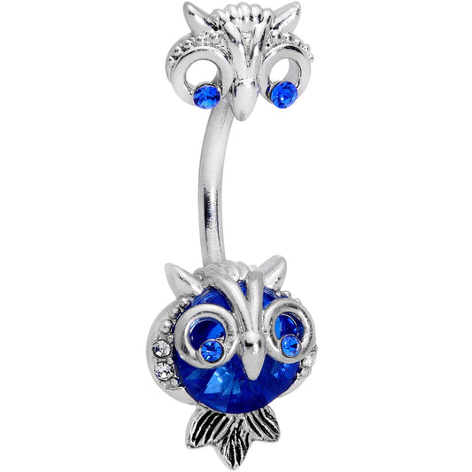 Blue Clear Gem Wide Eyed Owls Double Mount Belly Ring