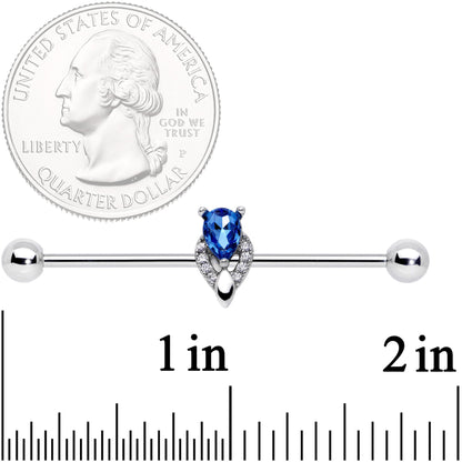 14G Clear Blue Teardrop Gem Art Deco Industrial Barbell 38mm