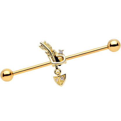 14G Clear CZ Gem Gold Tone Open Heart Arrow Industrial Barbell