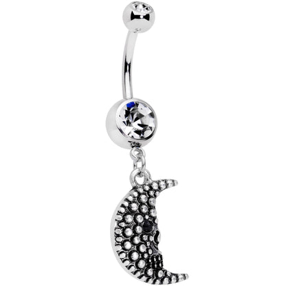 Clear Black Gem Night Skull Crescent Moon Dangle Belly Ring