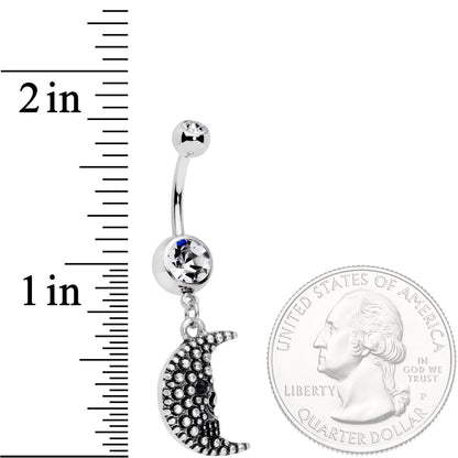 Clear Black Gem Night Skull Crescent Moon Dangle Belly Ring