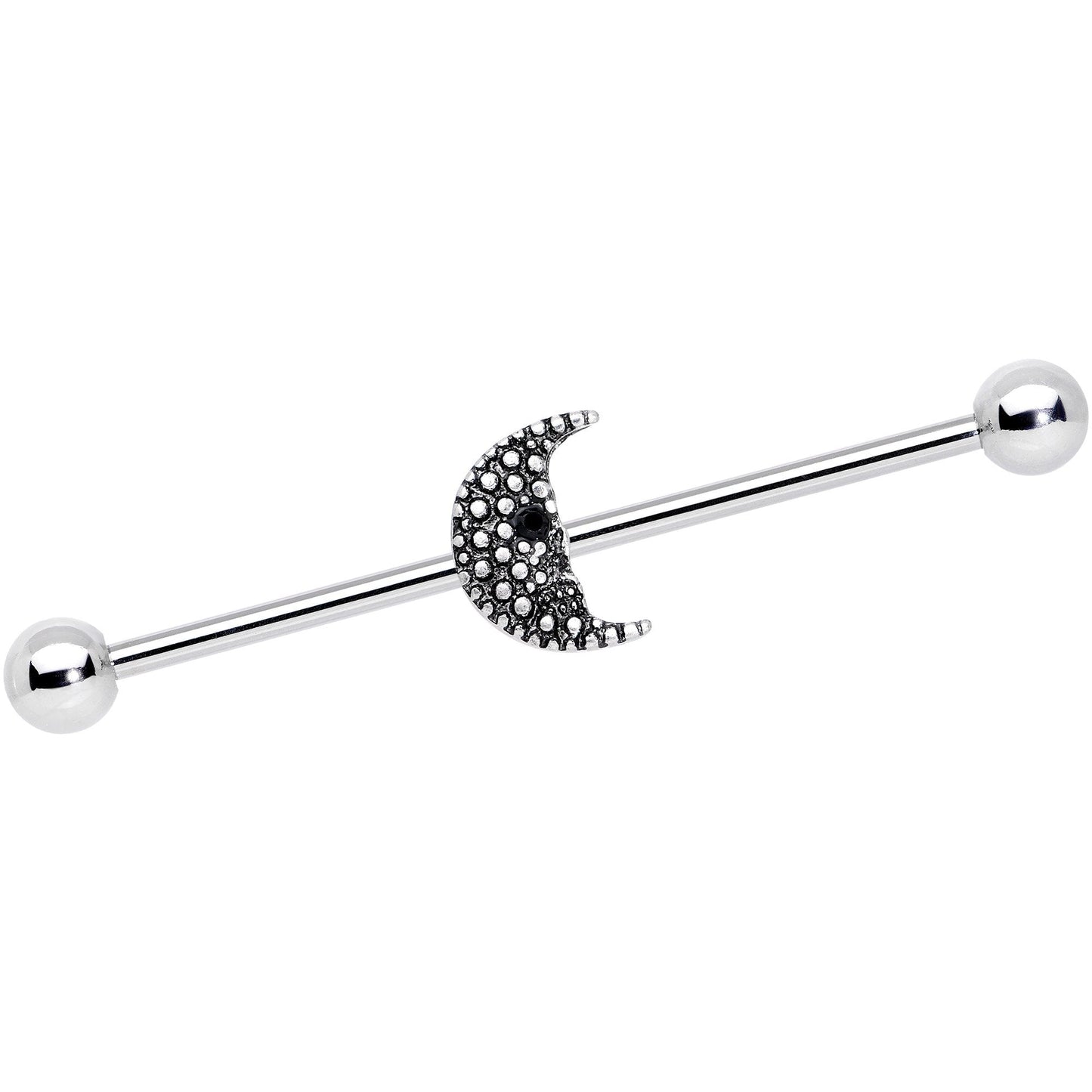 14G Black Gem Night Skull Crescent Moon Industrial Barbell 38mm