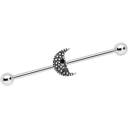 14G Black Gem Night Skull Crescent Moon Industrial Barbell 38mm