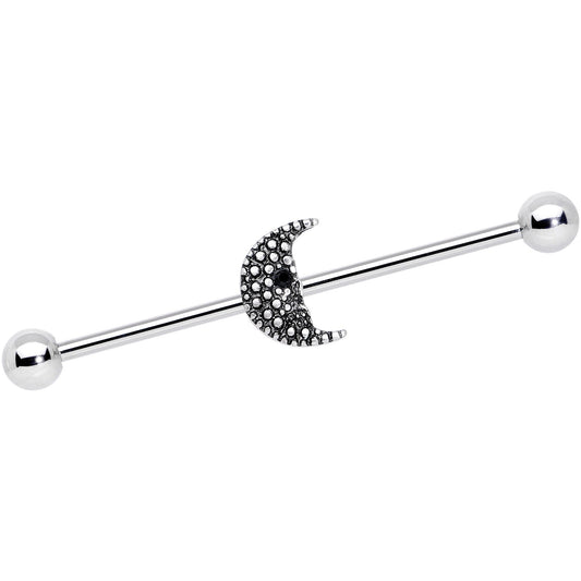 14G Black Gem Night Skull Crescent Moon Industrial Barbell 38mm