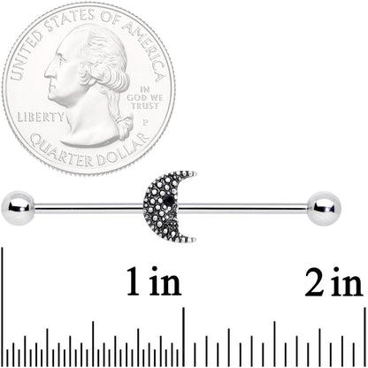 14G Black Gem Night Skull Crescent Moon Industrial Barbell 38mm