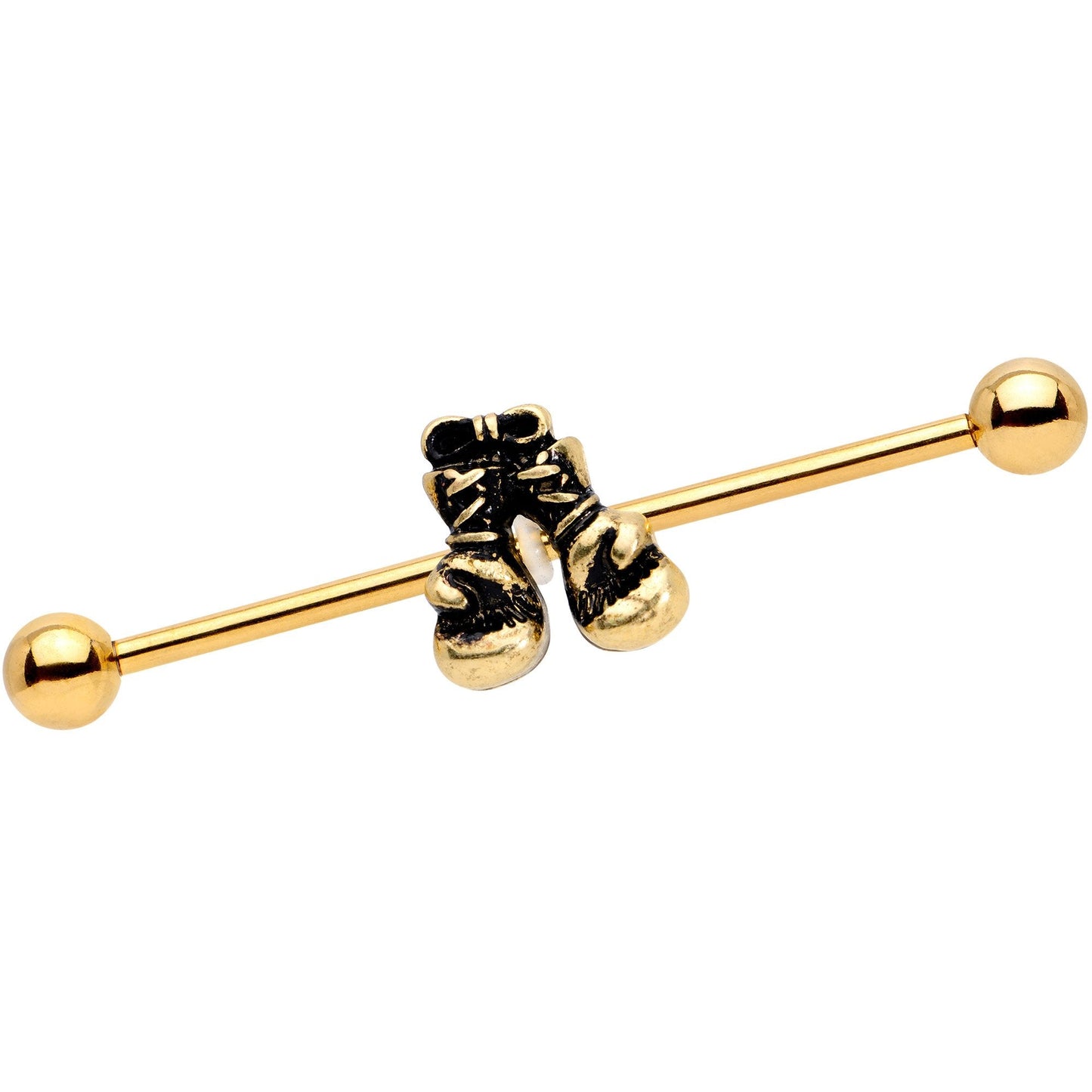 14G Gold Tone Boxing Gloves Industrial Barbell 38mm