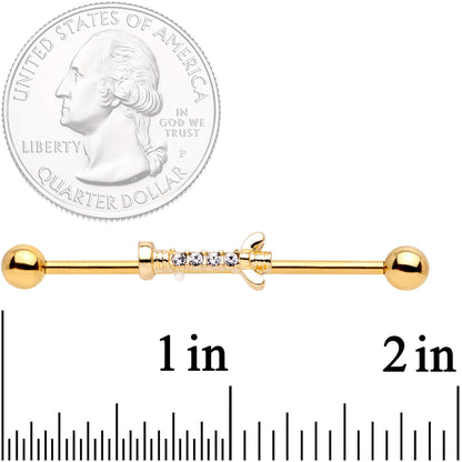 14G Clear CZ Gem Gold Tone Wing Nut Industrial Barbell 38mm