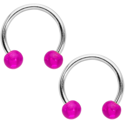 14G Clear Pink Gem Giraffe UV Horseshoe Nipple Ring Set