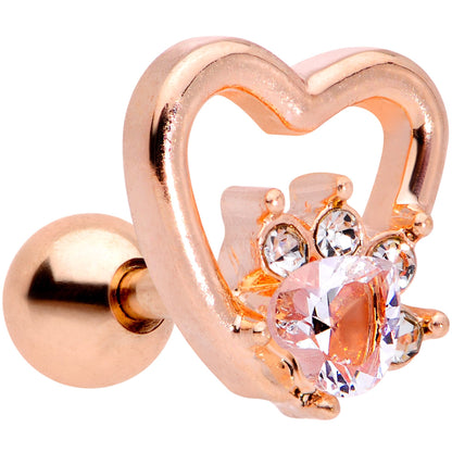 16G 1/4 Clear Gem Rose Gold Tone Hollow Heart Cartilage Tragus