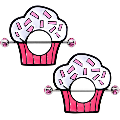 14G 33mm Pink Gem Sprinkle Cupcake Nipple Shield Set