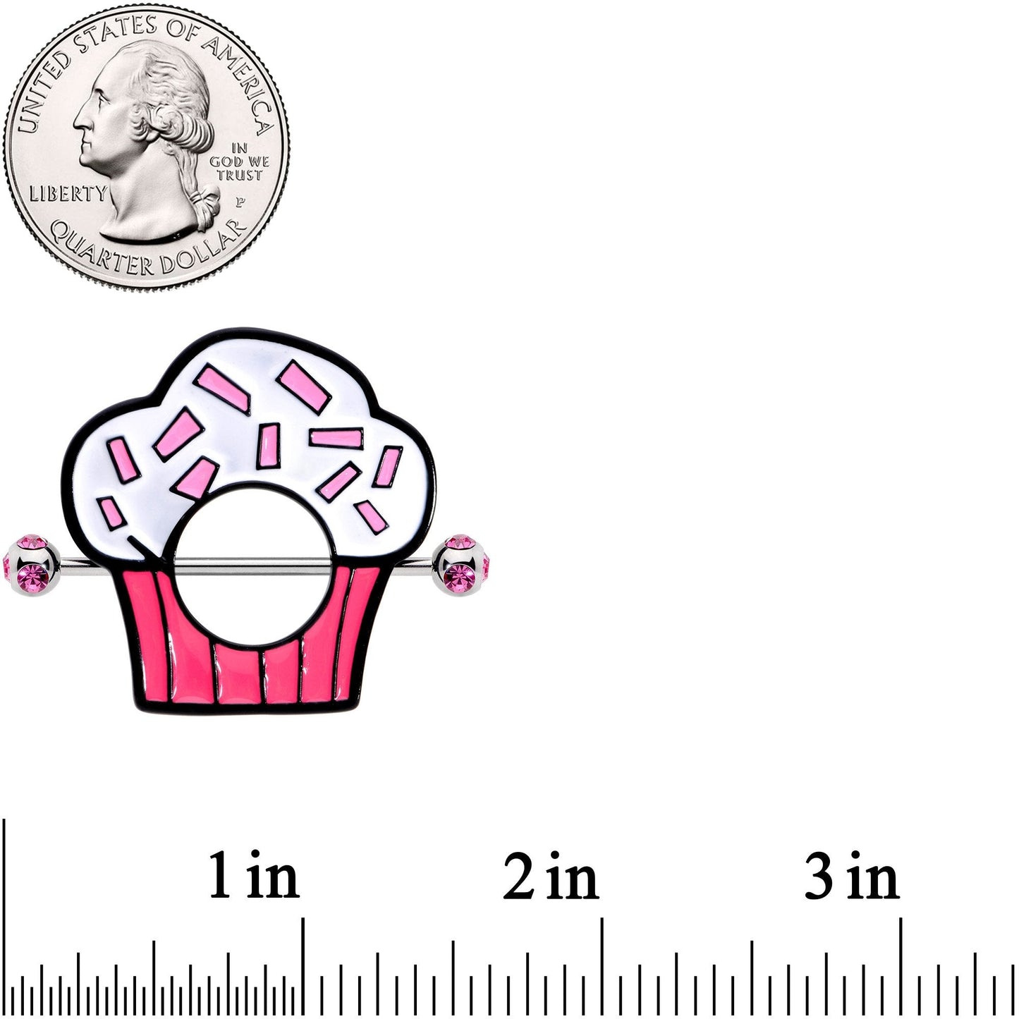 14G 33mm Pink Gem Sprinkle Cupcake Nipple Shield Set
