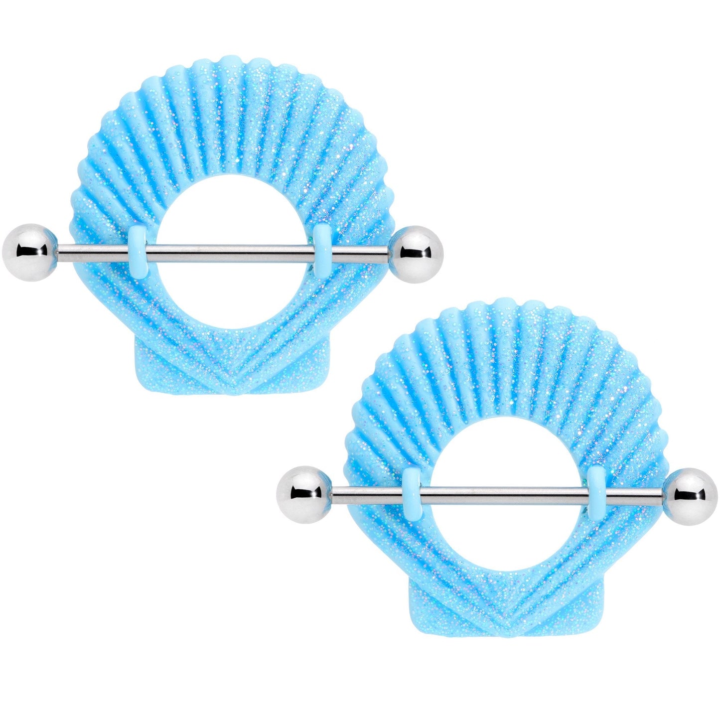 14G 29mm Blue Shimmer Mermaid Shell Nautical Nipple Shield Set