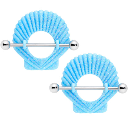 14G 29mm Blue Shimmer Mermaid Shell Nautical Nipple Shield Set