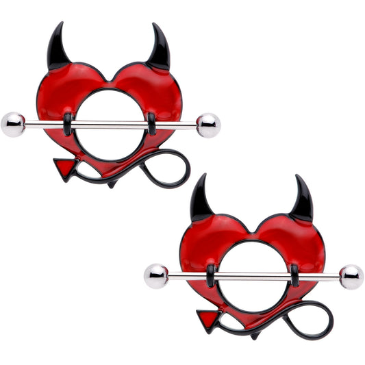 14G 28mm Red Black Lil Devil Heart Nipple Shield Set