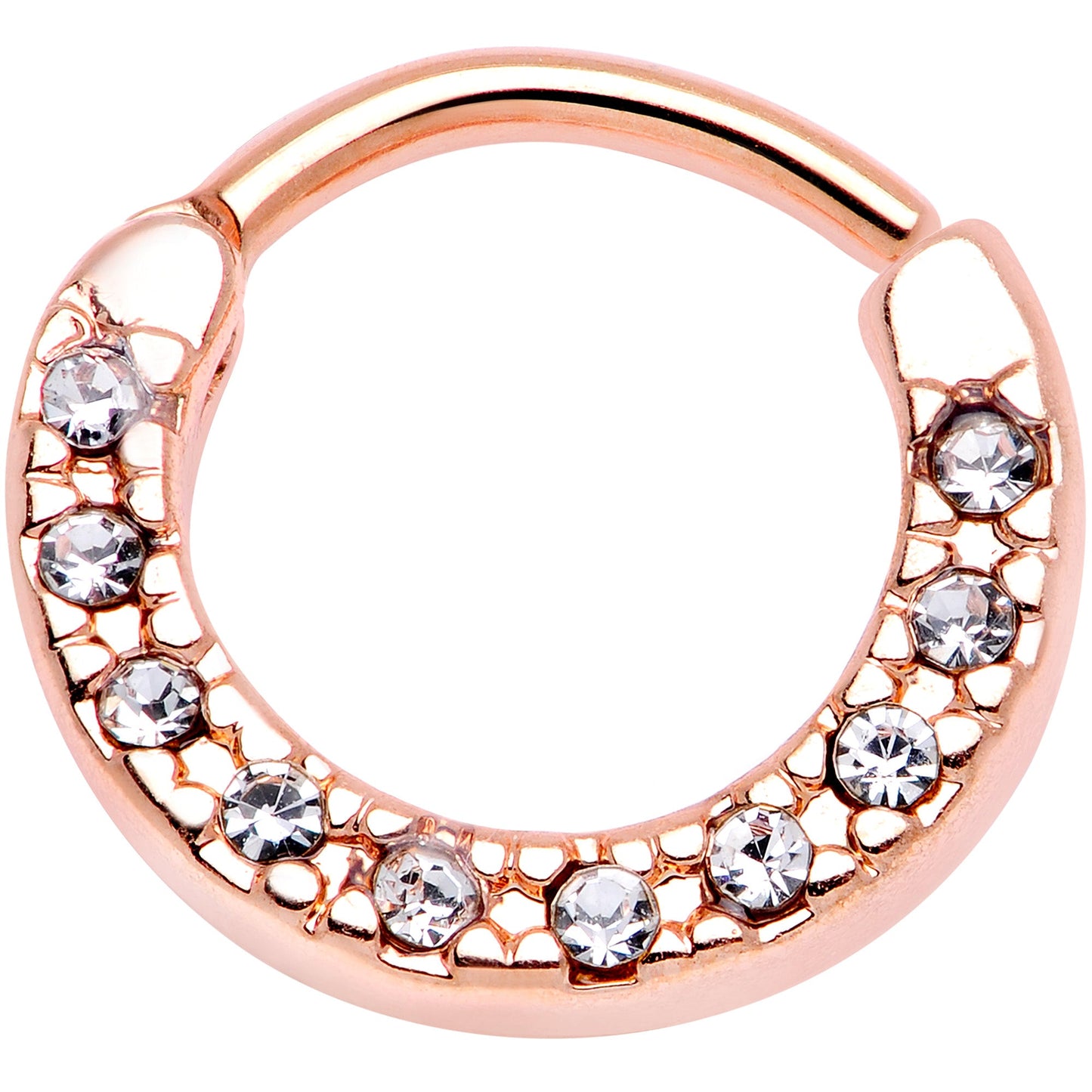 16G 5/16 Clear Gem Rose Gold Tone Paved Cartilage Clicker