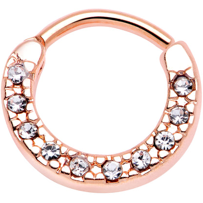 16G 5/16 Clear Gem Rose Gold Tone Paved Cartilage Clicker