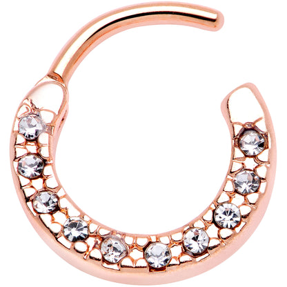 16G 5/16 Clear Gem Rose Gold Tone Paved Cartilage Clicker
