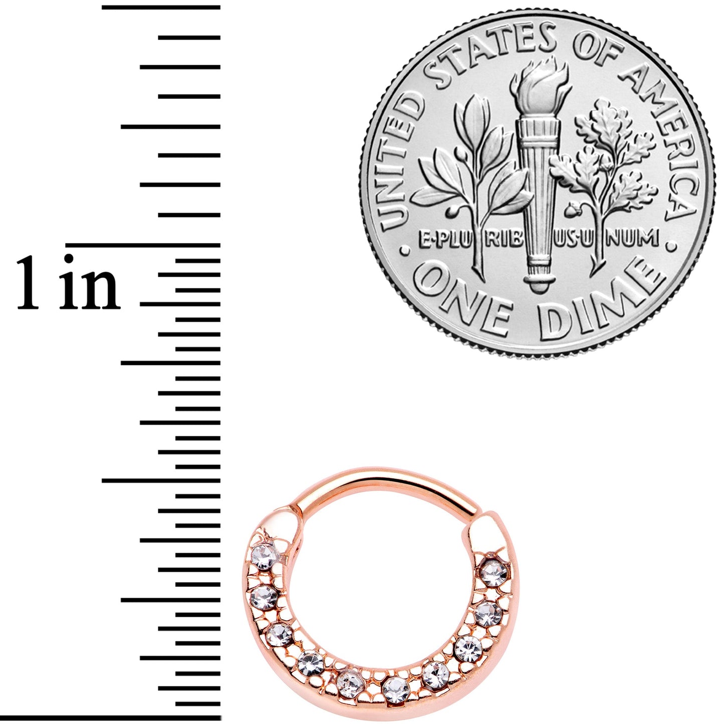 16G 5/16 Clear Gem Rose Gold Tone Paved Cartilage Clicker