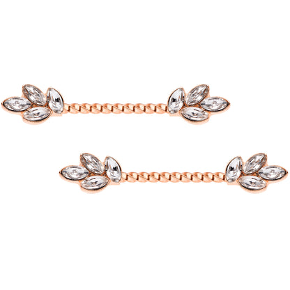 14G Clear Gem Rose Gold Tone Leaf Twisted Barbell Nipple Ring Set