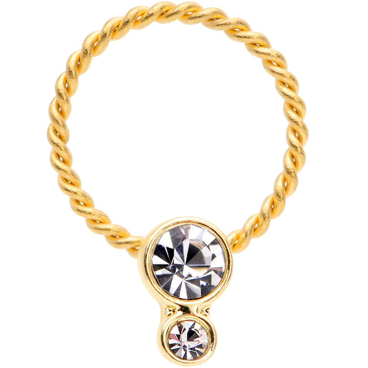 16G 3/8 Clear Gem Duo Gold Tone Twisted BCR Captive Ring