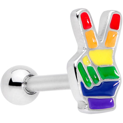 16G 1/4 Gay Pride Rainbow Hand Peace Sign Cartilage Tragus