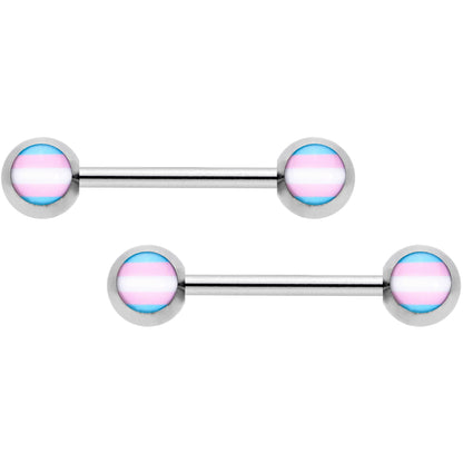 14G Pink Blue White Transgender Pride Barbell Nipple Ring Set