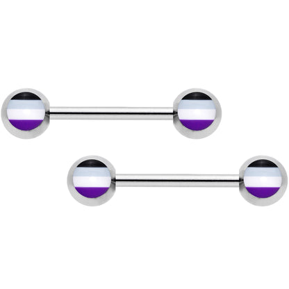 14G Black Gray White Purple Asexual Pride Barbell Nipple Ring Set