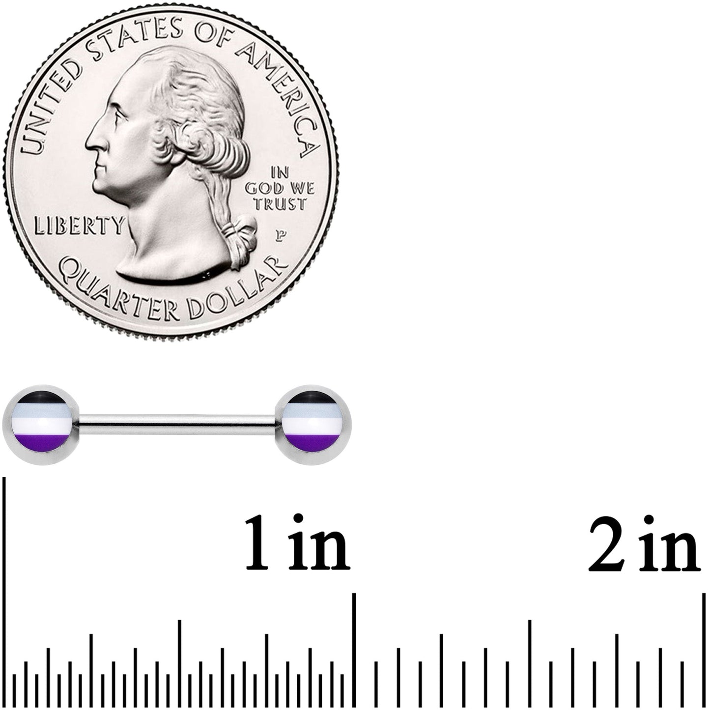 14G Black Gray White Purple Asexual Pride Barbell Nipple Ring Set