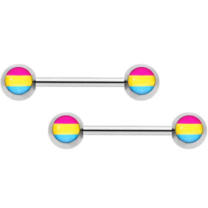 14G 9/16 Red Yellow Blue Pansexual Pride Barbell Nipple Ring Set