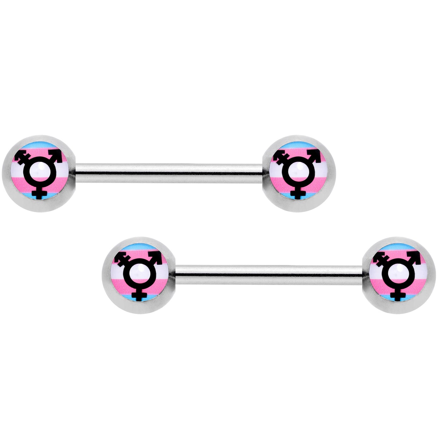 14G 9/16 Transgender Pride Logo Barbell Nipple Ring Set