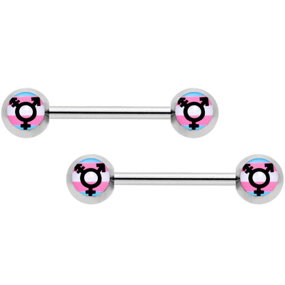 14G 9/16 Transgender Pride Logo Barbell Nipple Ring Set
