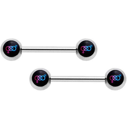 14G Pink Purple Blue Bisexual Pride Logo Barbell Nipple Ring Set
