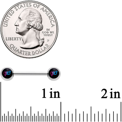 14G Pink Purple Blue Bisexual Pride Logo Barbell Nipple Ring Set