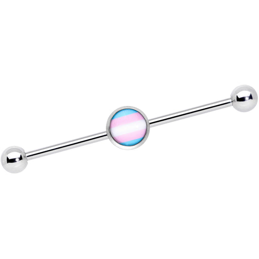 14G Pink Blue White Transgender Pride Industrial Barbell 38mm