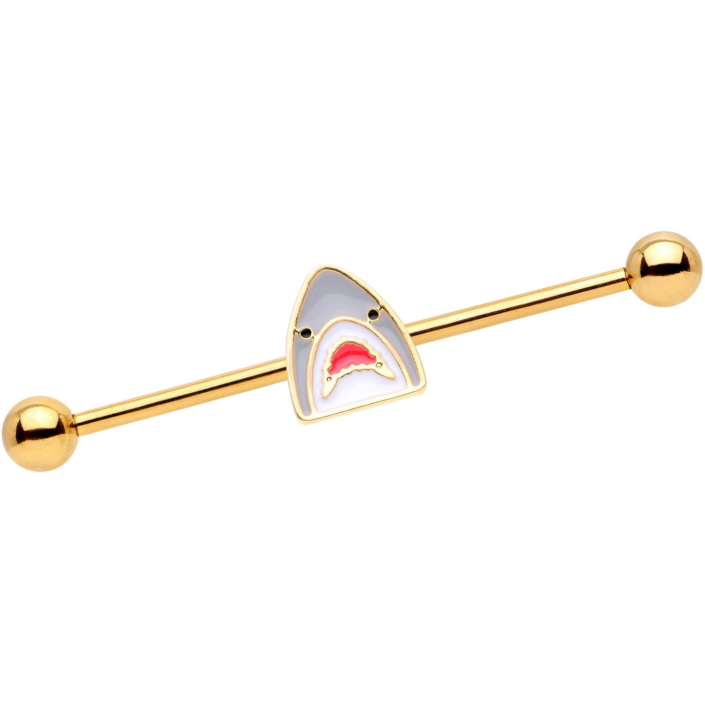 14G Gold Tone Shark Attack Industrial Barbell 38mm