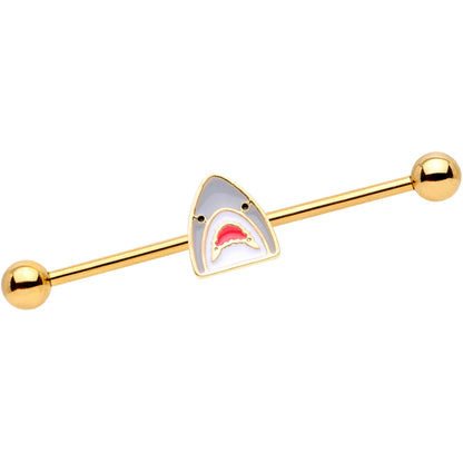 14G Gold Tone Shark Attack Industrial Barbell 38mm