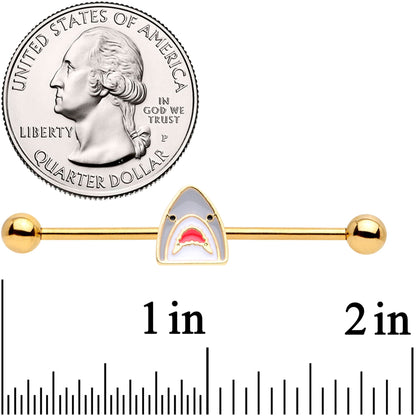 14G Gold Tone Shark Attack Industrial Barbell 38mm