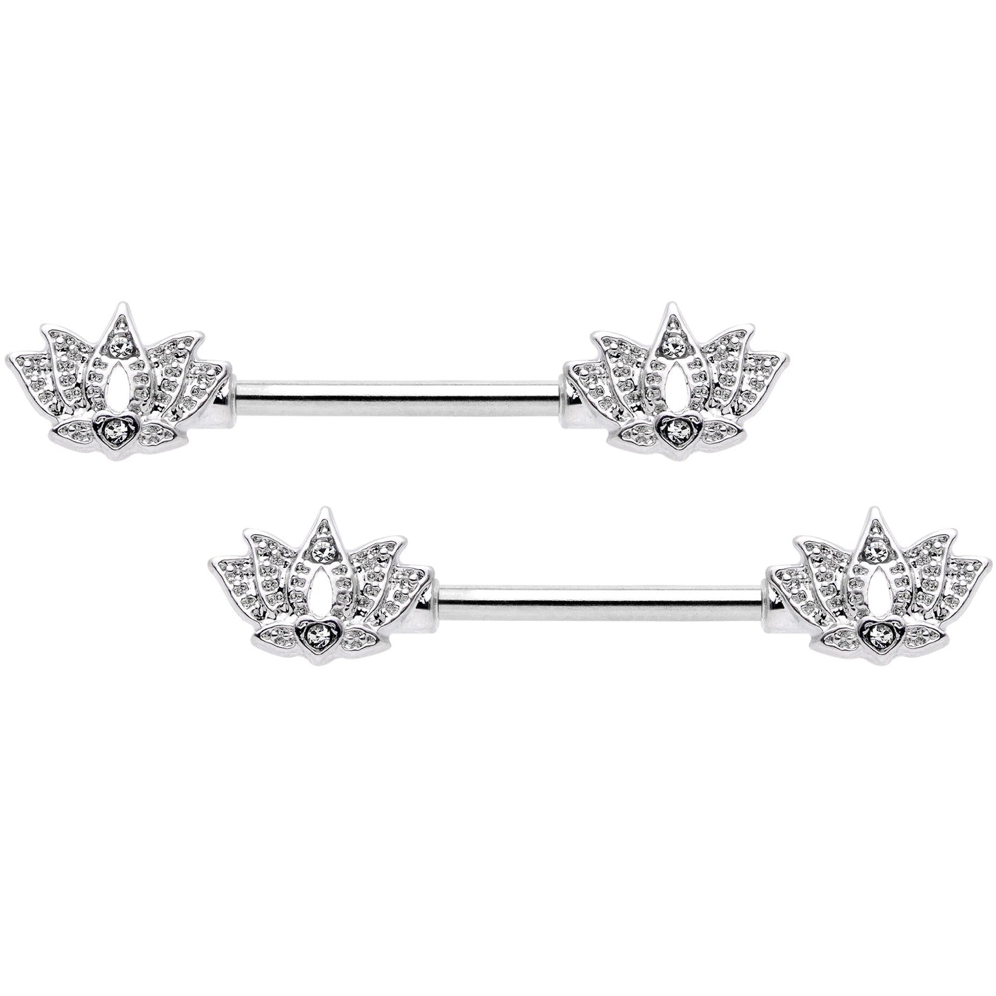 14G 9/16 Clear Gem Lotus Flower Barbell Nipple Ring Set
