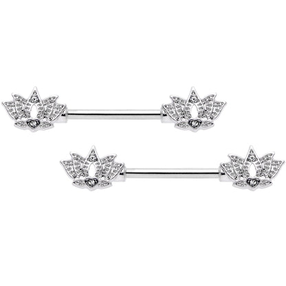 14G 9/16 Clear Gem Lotus Flower Barbell Nipple Ring Set