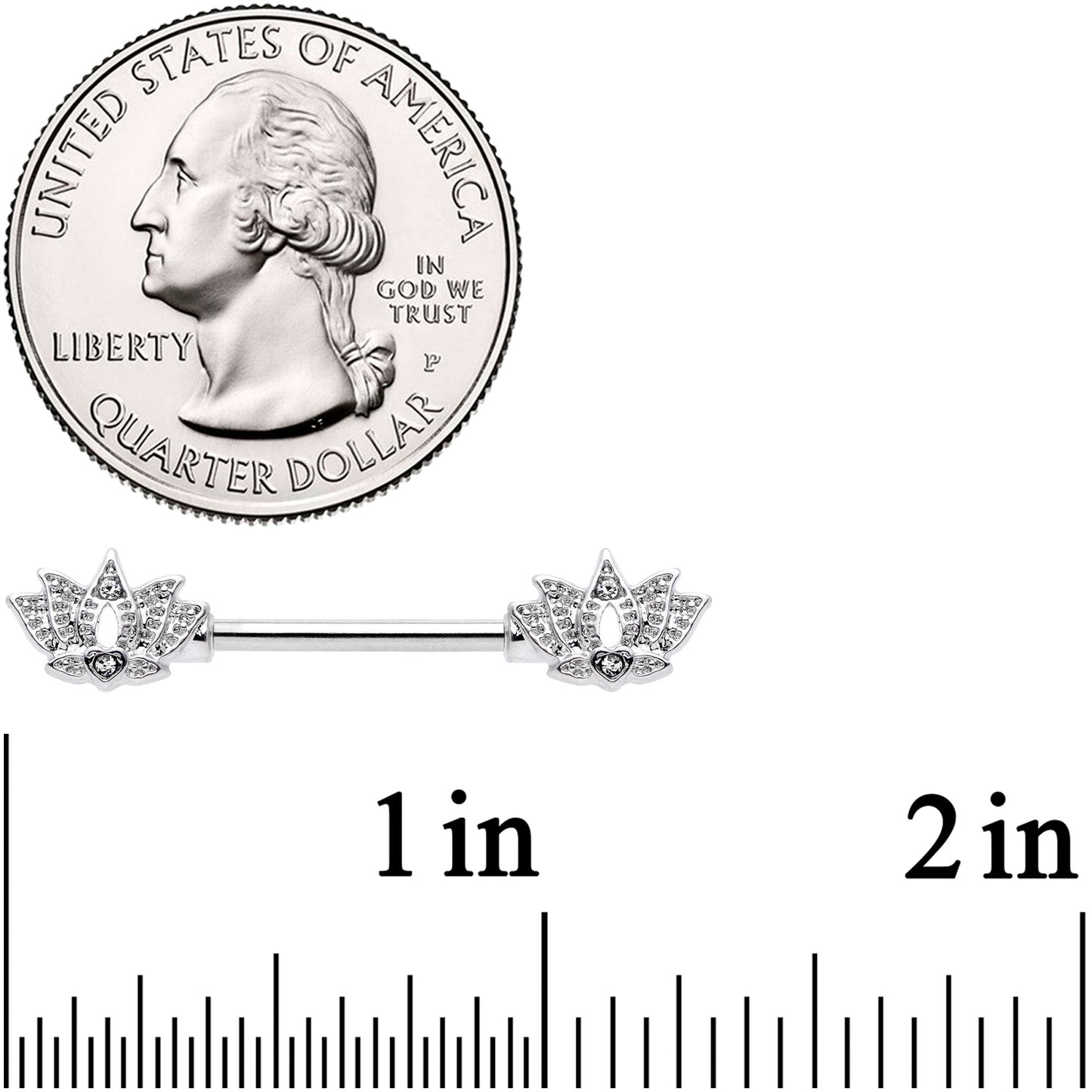 14G 9/16 Clear Gem Lotus Flower Barbell Nipple Ring Set