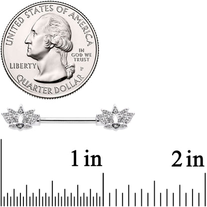 14G 9/16 Clear Gem Lotus Flower Barbell Nipple Ring Set