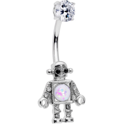 Clear Gem White Faux Opal Rockin Robot Belly Ring