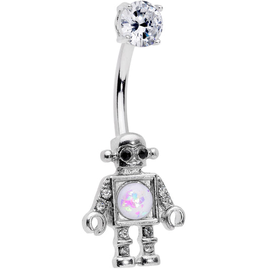 Clear Gem White Faux Opal Rockin Robot Belly Ring