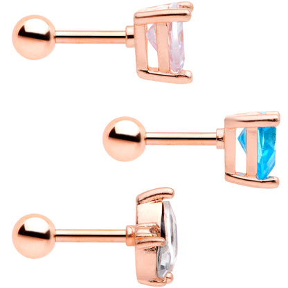 16G 1/4 Blue CZ Gem Rose Gold Tone Cartilage Tragus Set of 3