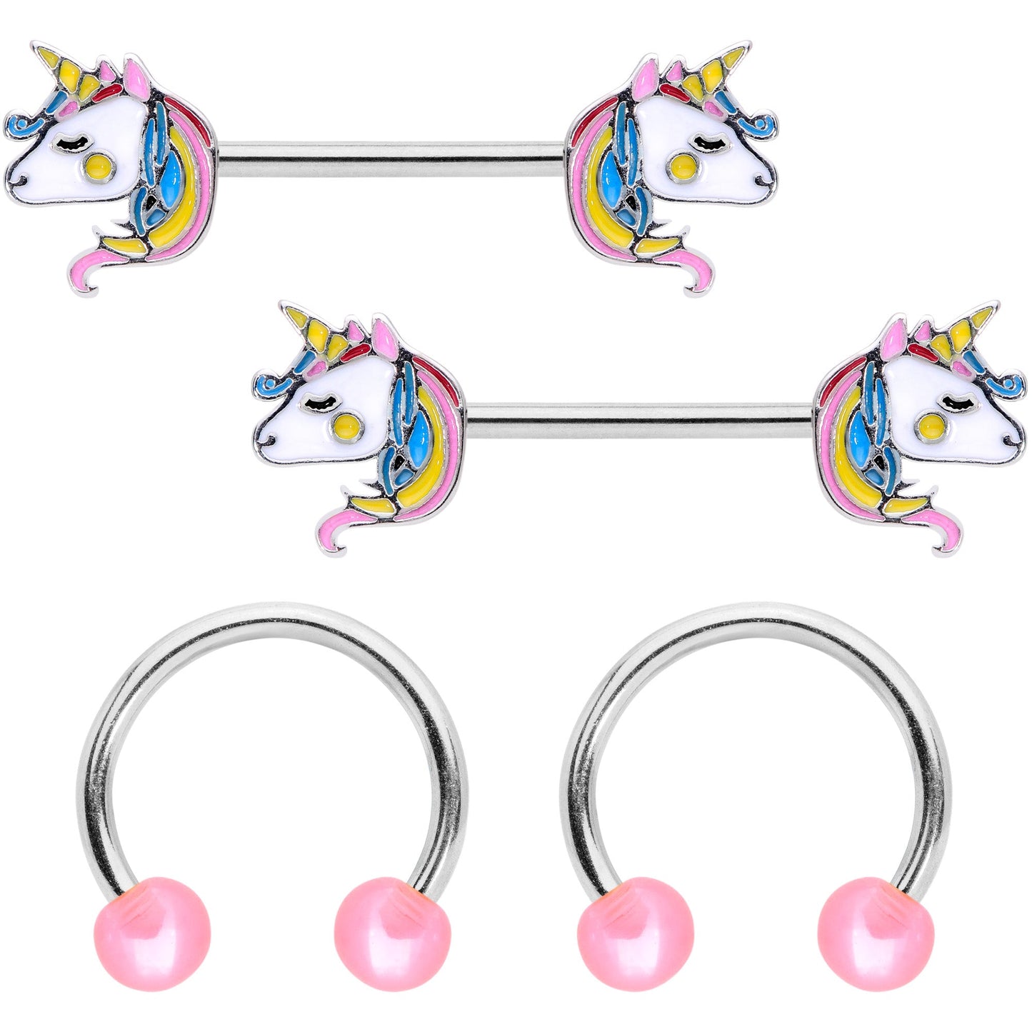 14G Pastel Unicorn UV Horseshoe Barbell Nipple Ring Set of 4