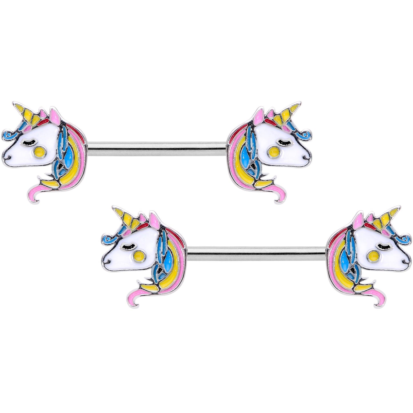 14G Pastel Unicorn UV Horseshoe Barbell Nipple Ring Set of 4