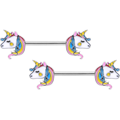 14G Pastel Unicorn UV Horseshoe Barbell Nipple Ring Set of 4