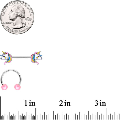 14G Pastel Unicorn UV Horseshoe Barbell Nipple Ring Set of 4