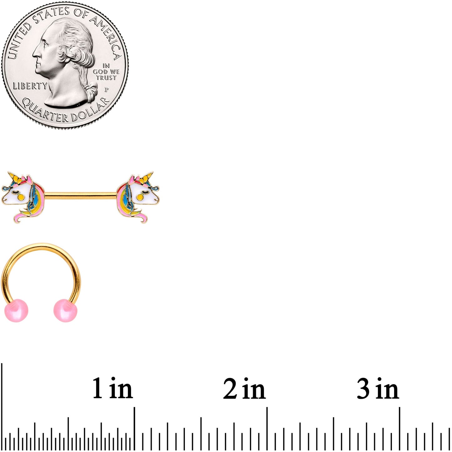 14G Gold Tone Unicorn UV Horseshoe Barbell Nipple Ring Set of 4