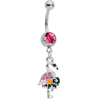 Pink Gem Florida Pink Flamingo Bird Dangle Belly Ring